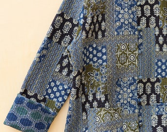 Giacca Kimono Vintage In Cotone Kantha Fatta A Mano - Multicolore, Lunga E Trapuntata