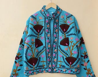 Handmade Suzani Embroidery Cotton Kimono Jacket, Boho Coat