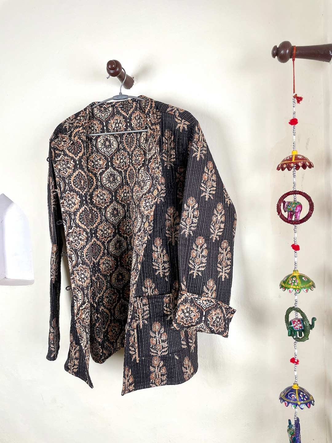 Indian Handmade Quilted Cotton Fabric Jacket Stylish Brown Bohemian