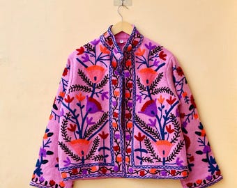 Handmade Suzani Embroidered Cotton Kimono Jacket, Boho Coat