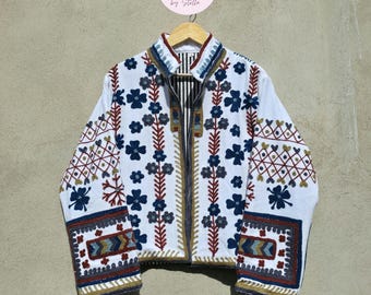 Handmade Suzani Embroidery Velvet Kimono Jacket, Boho Coat