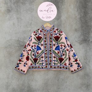 Handmade Suzani Embroidered Cotton Kimono Jacket, Boho Coat