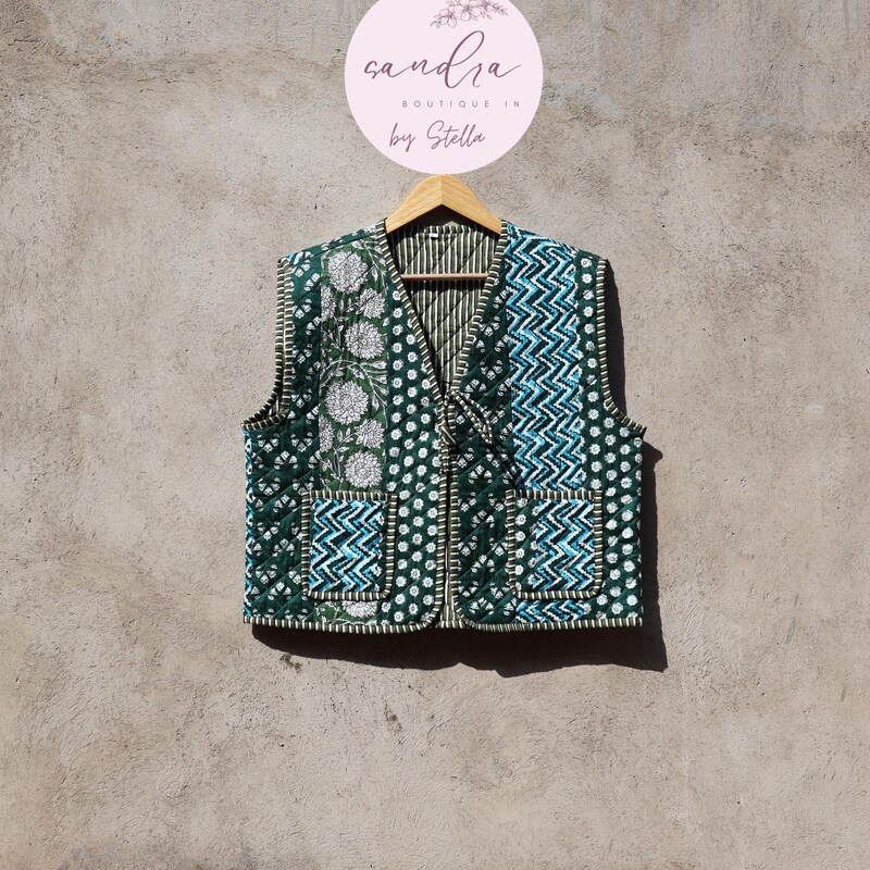 Floral Cotton Twill Scalloped Vest
