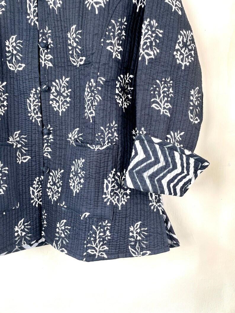 Indian Handmade Quilted Cotton Fabric Jacket Stylish Black & Etsy