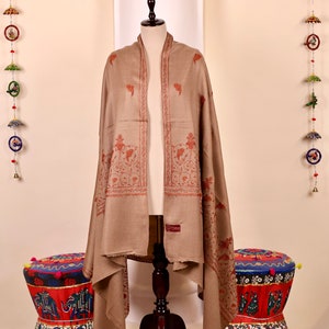 Brown Pashmina Cashmere Shawl, Sozni Embroidery Kashmiri Pashmina Silk Shawl, Premium Cashmere Scarfs, Soft & Warm Shawls, Winter Gift