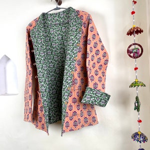 Handmade Kantha Quilted Cotton Jacket, Reversible Boho Kimono Robe