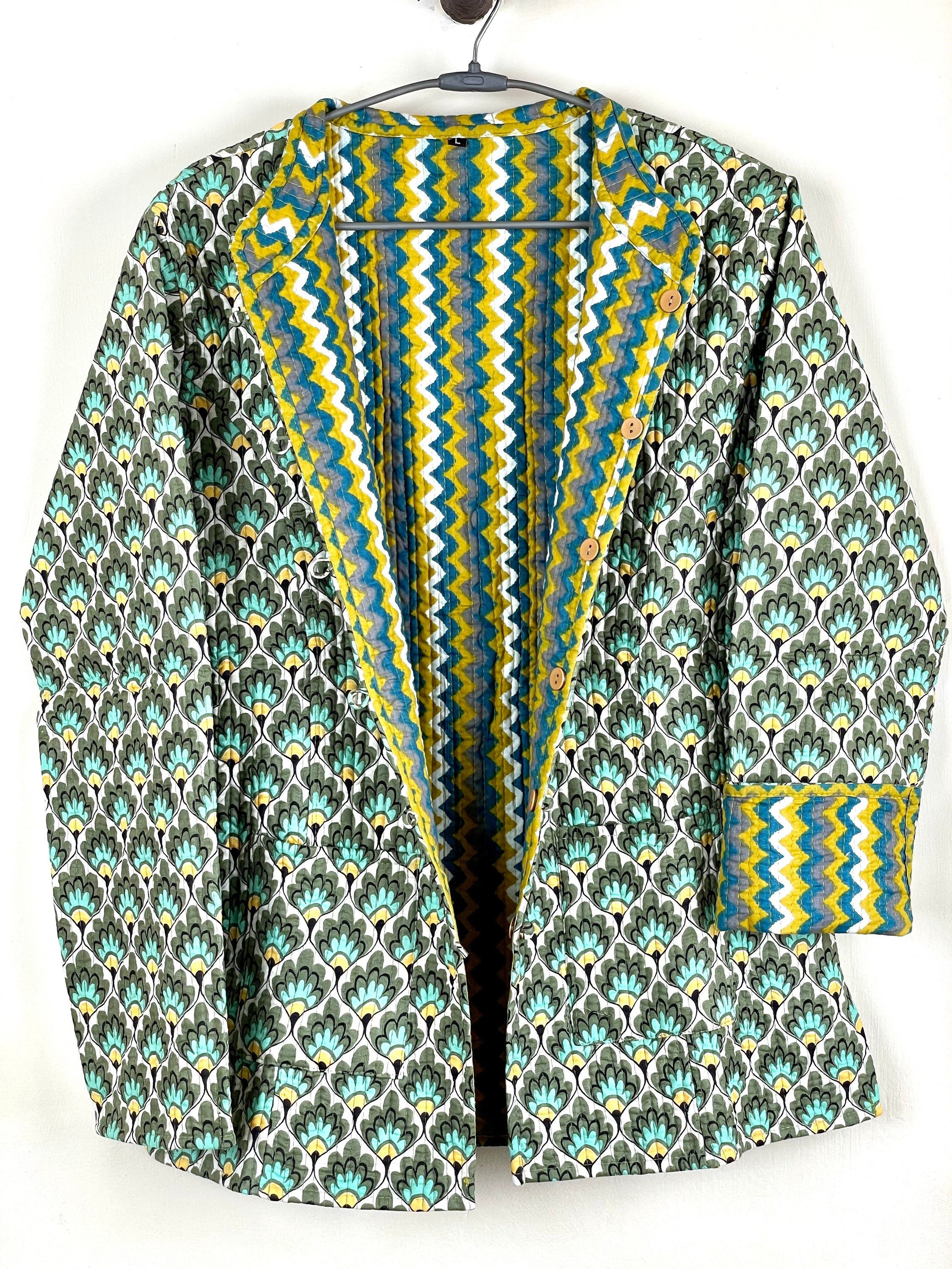 Indian Handmade Quilted Cotton Fabric Jacket Stylish Multicolor Women