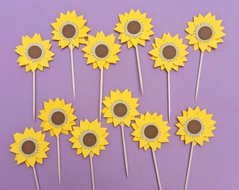 Sunflower Cupcake Toppers, Double Sided,  Sunflower Cupcake Picks, Sunflower Baby Shower, Sunflower Birthday Decorations, Sunflower Birthday