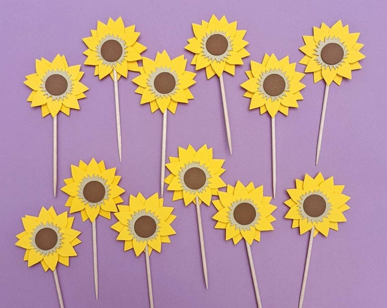 Sunflower Cupcake Toppers Double Sided Sunflower Cupcake Picks Sunflower Baby Shower Sunflower Birthday Decorations Sunflower