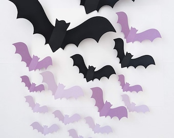 3D Paper Bats: Black & Purple Halloween Wall Decor and Party Supplies