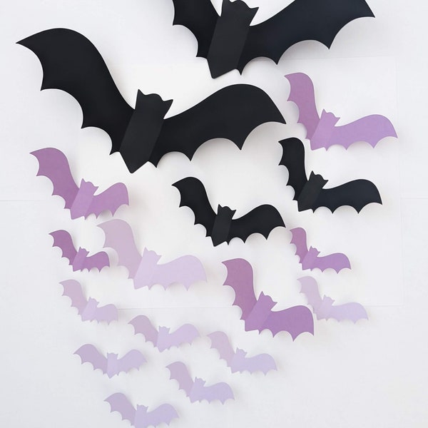 Black and Purple 3D Bats for the Wall, Halloween Wall Decorations, Halloween Party Supplies, Hanging Bats, Cute Bats Girlie, Paper Bats Cut