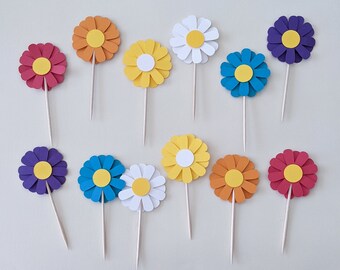 Rainbow Daisy Cupcake Toppers: Colorful Party Food Picks