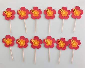 Hibiscus Cupcake Toppers: Tropical Island Party Decor