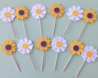 Daisy and Sunflower Cupcake Toppers: Spring Party Picks