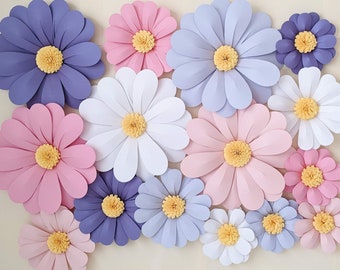 Pastel Paper Daisy Flower Wall Decor: 15 Piece Set