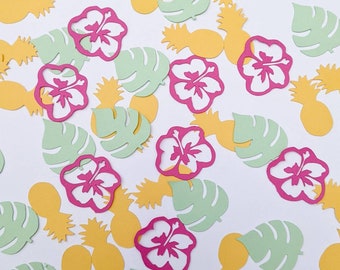 Tropical Confetti: Hibiscus, Pineapple, Leaf Table Decorations