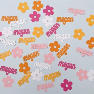 Confettis Groovy personnalisés, dispersion de table rétro personnalisée, décorations de table pour Flower Power Party, confettis de marguerite rétro, dispersion de marguerite