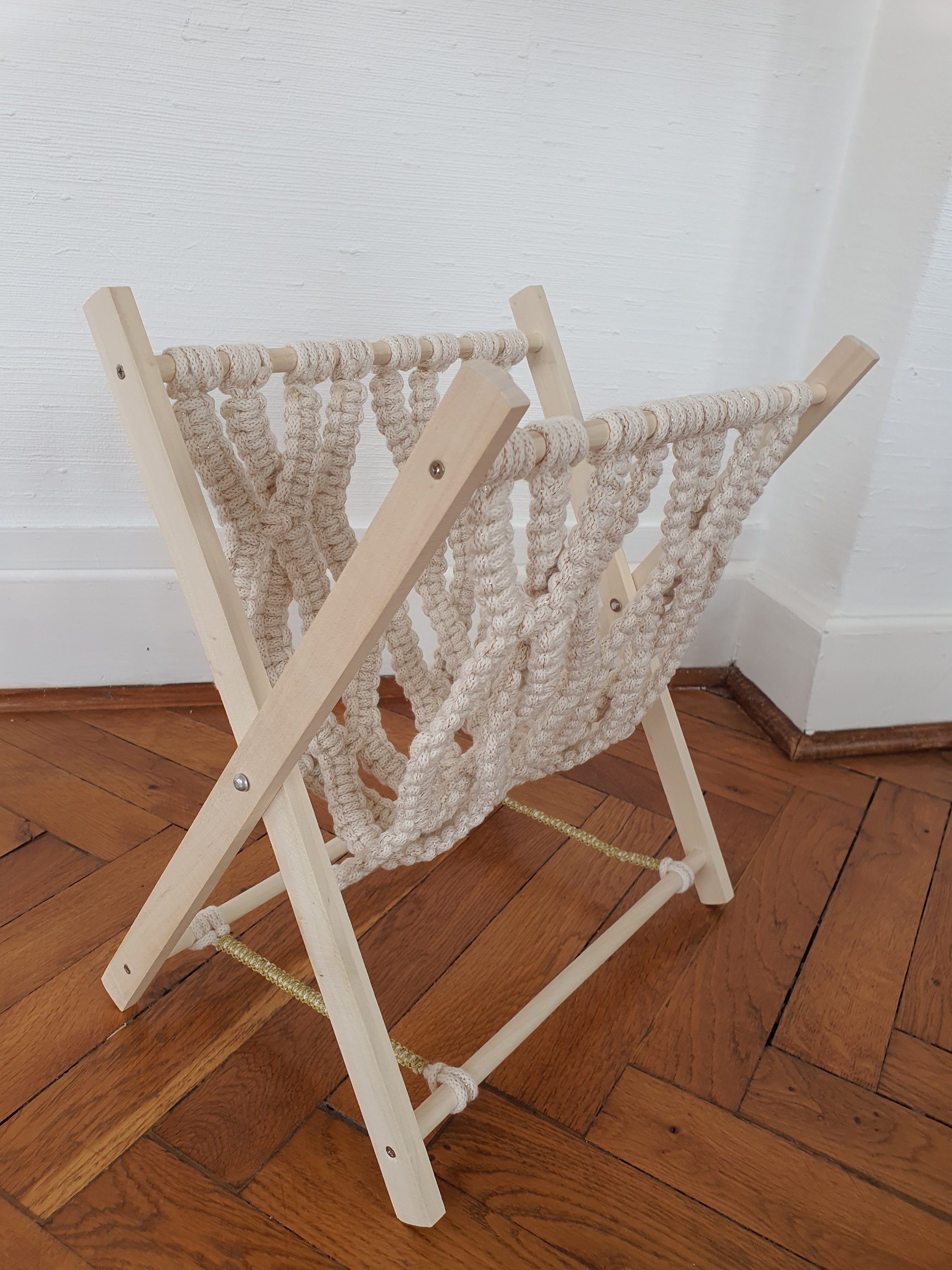 Porte-Revues en Macramé Écru&or < Gaïa >