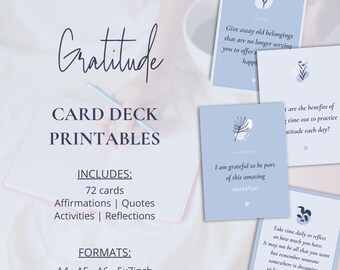 Dankbarkeit Affirmation Karten Deck | Ermutigungskarten | Positivity Karten | Achtsamkeit Affirmation Deck | 72 druckbare Karten