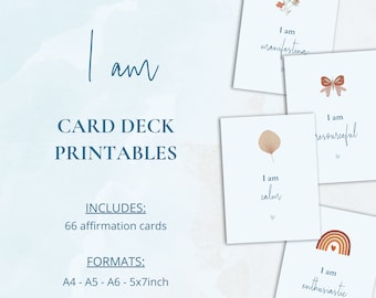 I am Affirmation Cards Deck | Self-love Cards | Positivity Cards | Manifestation Affirmation Deck | 72 Printable Cards