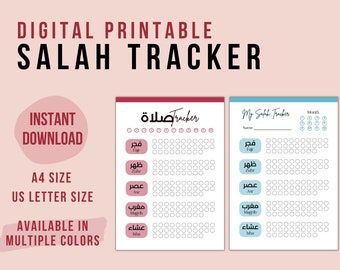 Salah Tracker, Daily Monthly Salah Tracking, Digital Printable, Children Kids School Use, Colorful Tracking, US Letter Size, A4