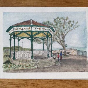 Viktorianischer Bandständer, Clevedon Druck von Original Illustration.  Einzelkarte und Umschlag