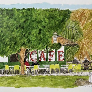 Clarence Park Cafe, Weston Super Mare Druck von Original Illustration.  Einzelkarte und Umschlag