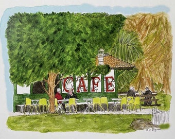 Clarence Park Cafe, Weston Super Mare  Print from Original Illustration.  Single card and envelope