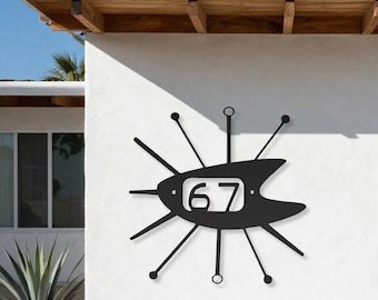 MCM House Numbers Address Sign - Mid Century Modern Atomic Age Starburst Design