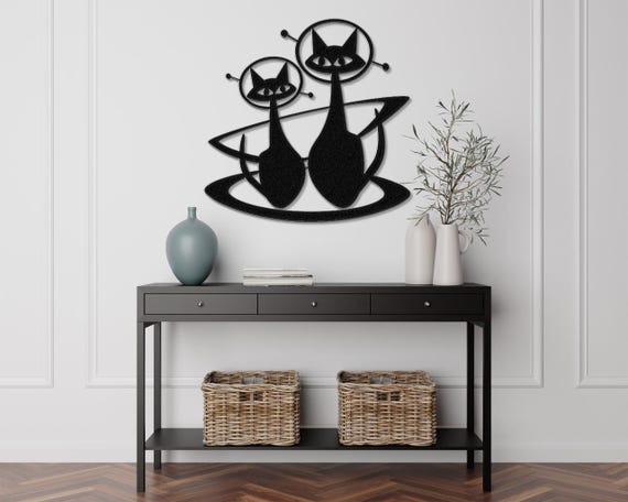 Atomic Age Space Cats Mid Century Modern Metal Wall Art