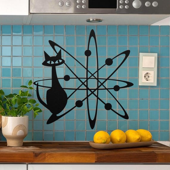 MCM Space Kitty Metal Wall Art: Atomic Age Cat Decor