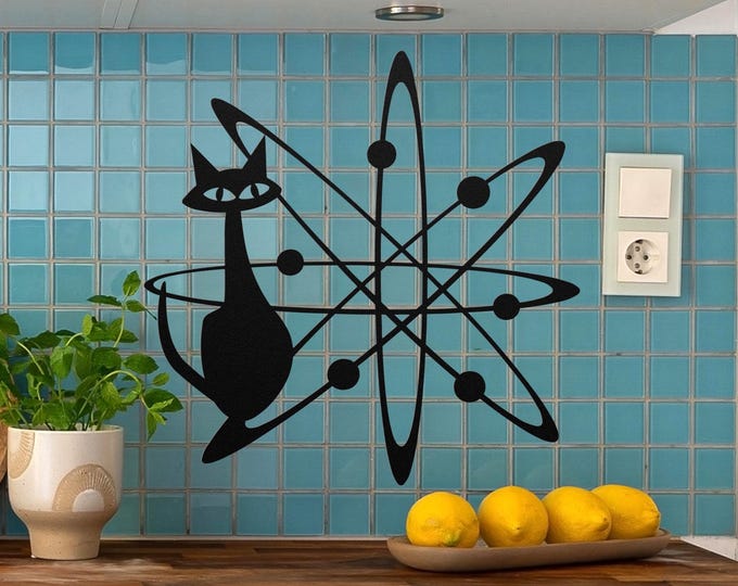 Featured listing image: MCM Space Kitty Metal Wall Art: Atomic Age Cat Decor