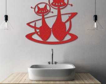 Atomic Age Weltraum Katzen Mid Century Modern Metall Wandkunst