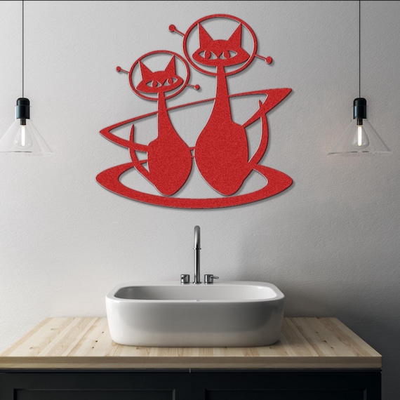Atomic Age Space Cats Mid Century Modern Metal Wall Art