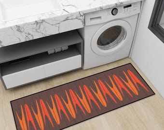 MCM Runner Rug - Kitchen, Bedroom, Living Room Decor in Retro Orange and Brown