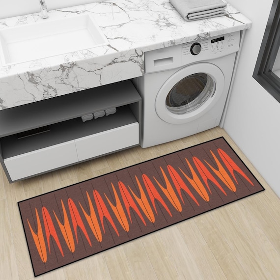 MCM Runner Rug - Kitchen, Bedroom, Living Room Decor in Retro Orange and Brown