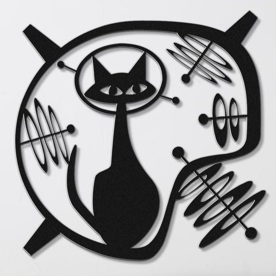 Atomic Age Space Cat - Mid Century Modern Metal Wall Art