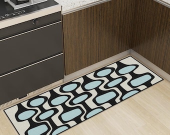 MCM Runner Rug for Kitchen, Bedroom, Entryway in Retro Blue and Beige