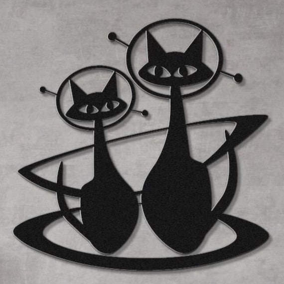 Atomic Age Space Cats Mid Century Modern Metal Wall Art