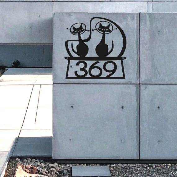 MCM Metal House Number - Atomic Age Space Cats