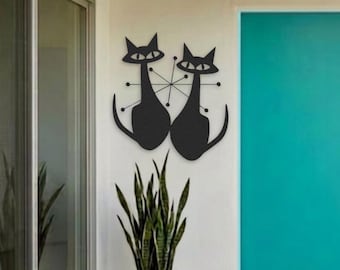 MCM Atomic Age Starbursts and Black Cats Metal Wall Art