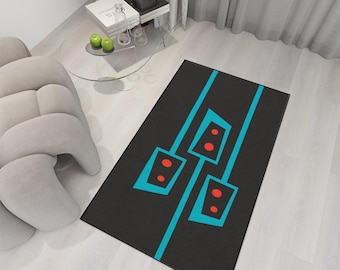 Retro Area Rug - 60 x 36 inches - Mid Century Modern Atomic Age Print - Anti-slip Backing - Retro Futuristic Style