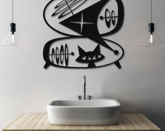 Atomic Cat Space Voyage - Mid Century Modern Wandkunst