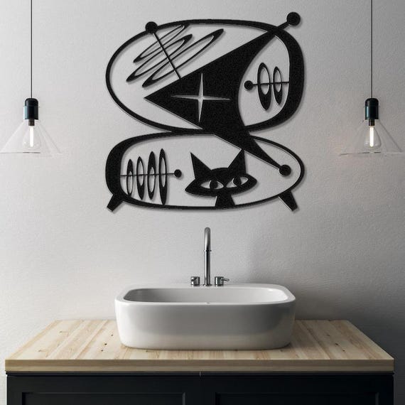 Atomic Cat Space Voyage - Mid Century Modern Wall Art