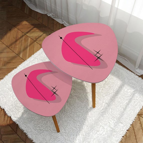 MCM Coffee Tables -Set of 2 - Nesting Tables - Boomerang Print in Pink