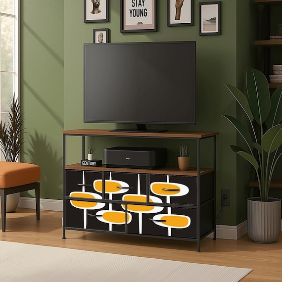 Mid-Century Modern TV Stand Dresser with 5 Storage Drawers, USB ports and Built-in Outlets