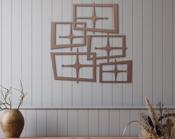 MCM Metal Wall Art - Indoor / Outdoor use - Atomic Age Starbursts and Cubes Retro Decor