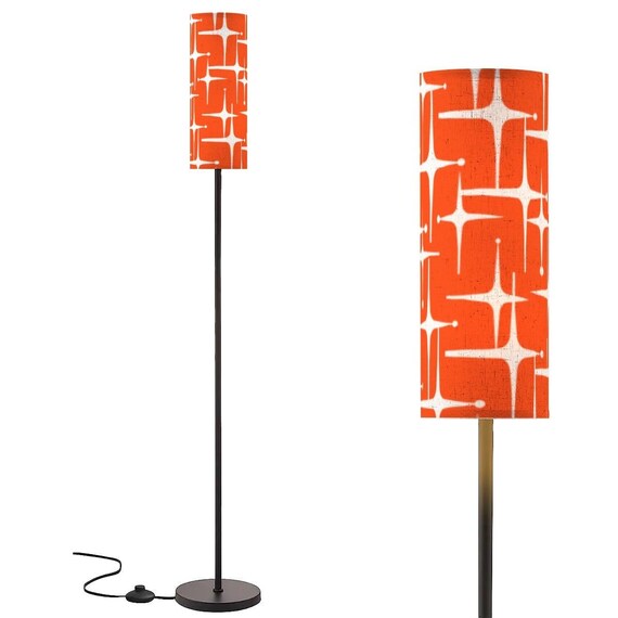 MCM Floor Lamp - Retro Starbursts Print - with LED Bulb and Remote Control