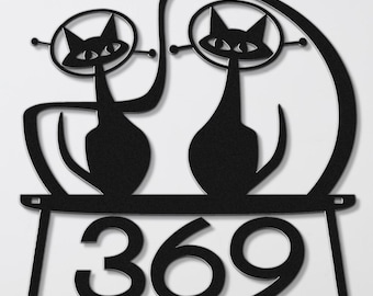 MCM Metall Hausnummer - Atomic Age Space Cats