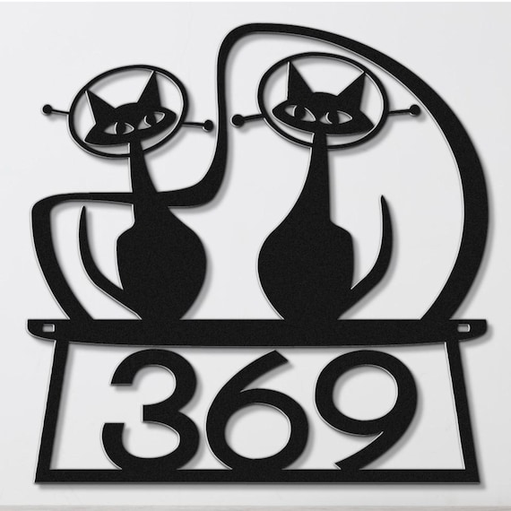 MCM Metal House Number - Atomic Age Space Cats
